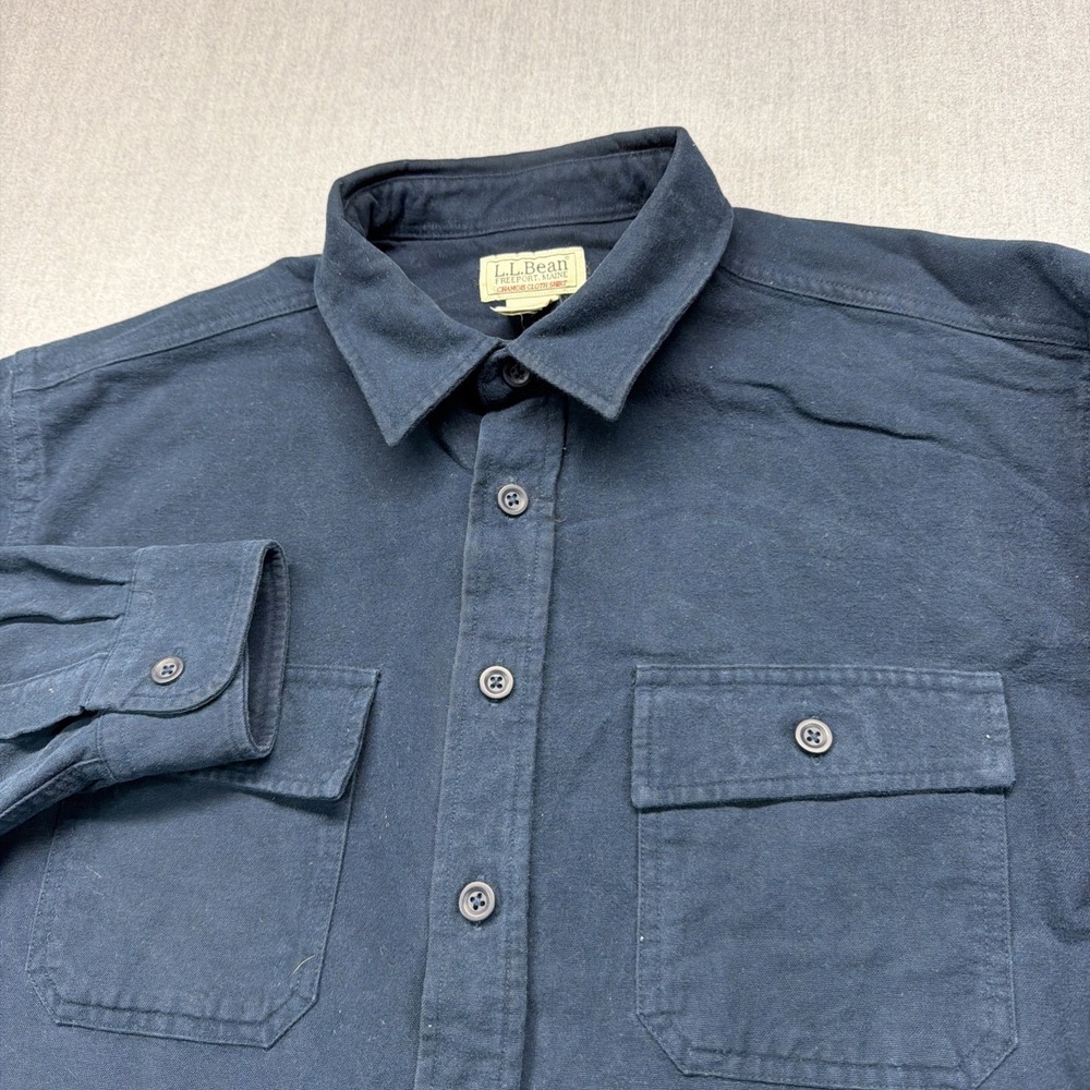 LL Bean Mens XL Navy Blue Chamois Cloth Shirt Cotton 187923
